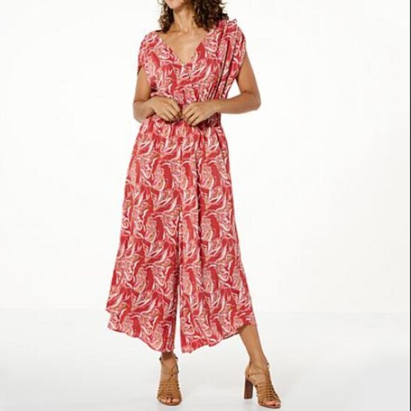 G by Giuliana Pants - G By Giuliana Red Cap Sleeve Wide Leg Jumpsuit XS